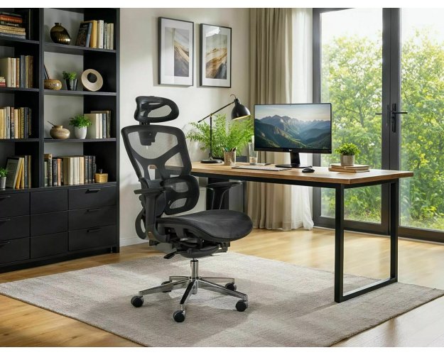 Ergonomiška biuro kėdė, 4D porankiai, juosmens ir galvos atrama