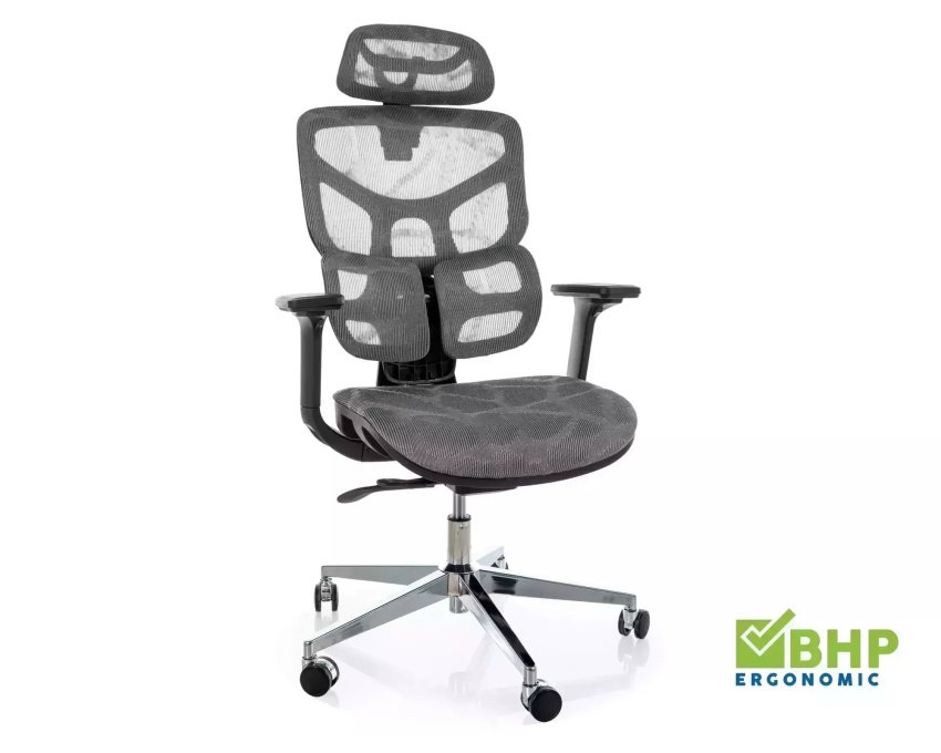 Ergonominis sūpyninis darbo krėslas su tinkleliu – pilkas, reguliuojam
