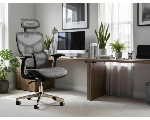 Ergonominis sūpyninis darbo krėslas su tinkleliu – pilkas, reguliuojam