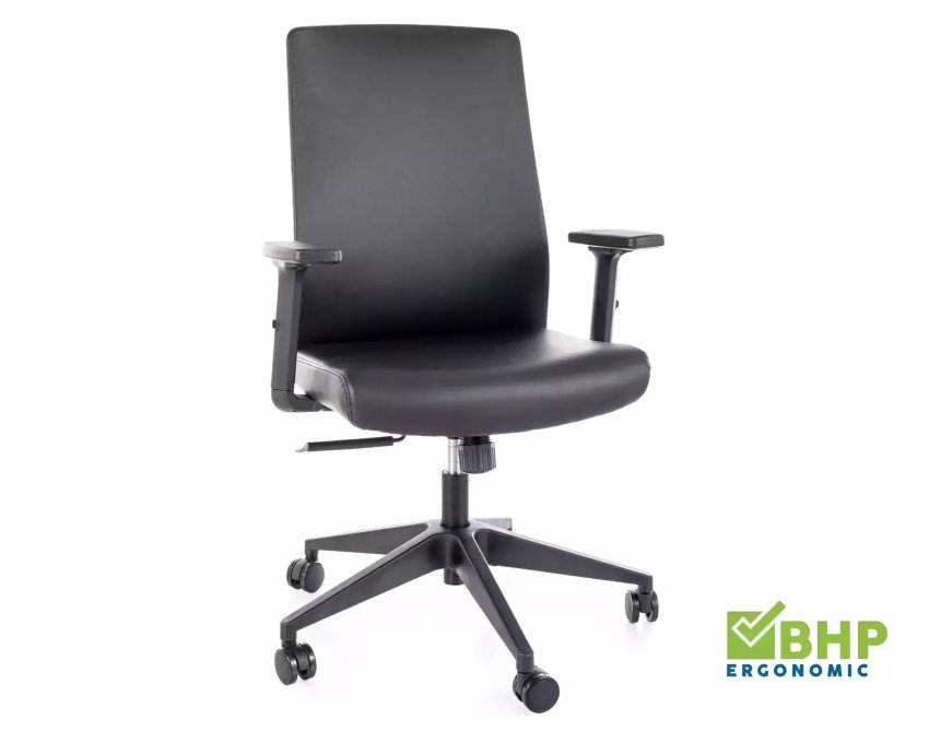 Sukamoji ergonominė kėdė iš dirbtinės odos – juoda, reguliuojami