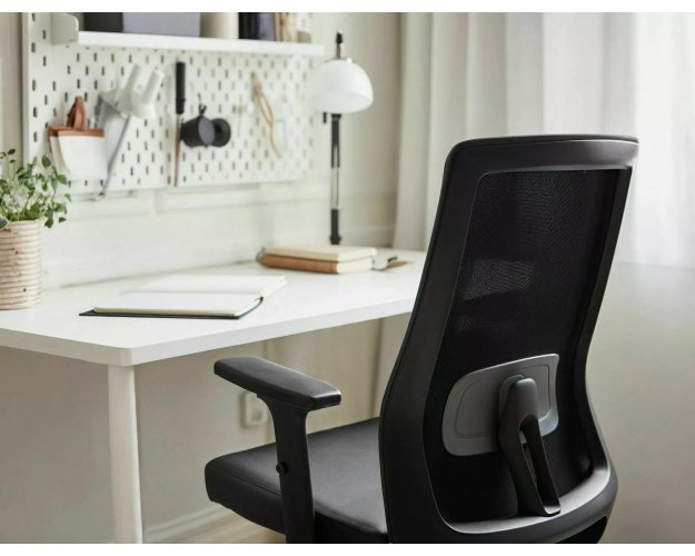 Sukamoji ergonominė kėdė iš dirbtinės odos – juoda, reguliuojami