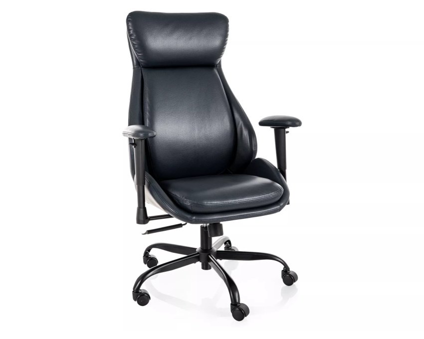 Ergonomiškas reguliuojamas biuro fotelis iš dirbtinės odos – juodas