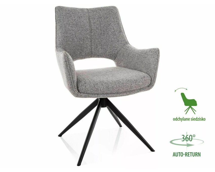 Valgomojo kėdė 360° su auto-return, metalinis rėmas — pilka