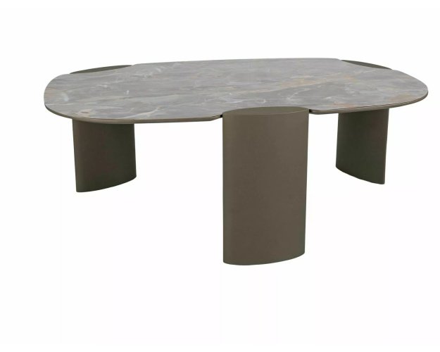 Žurnalinis staliukas MDF + keramika (pilkas blizgus/varinis rėmas)