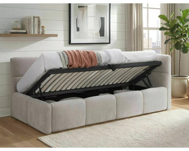 Lovos rėmas su daiktadėže 90x200 cm – smėlinis audinys 2