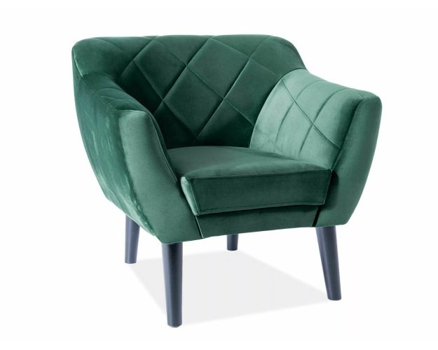 Aksominis fotelis su bukmedžio rėmu – Bluvel 78 (žalia), wenge